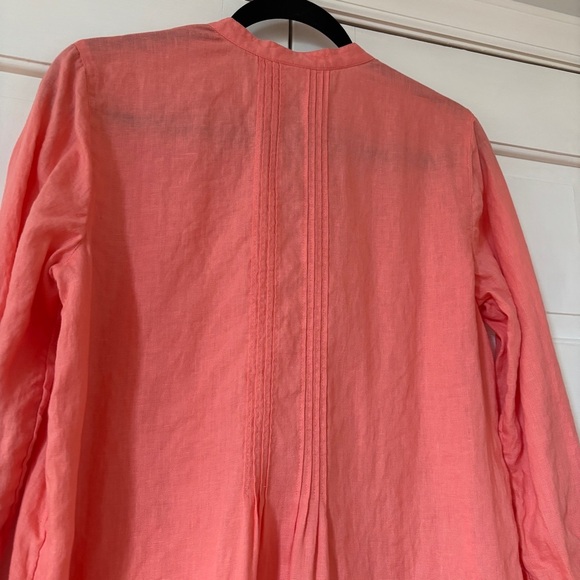 J. Jill Linen Coral Orange Button Down Pleated Tunic Size Small Vacation Coverup - Picture 9 of 11